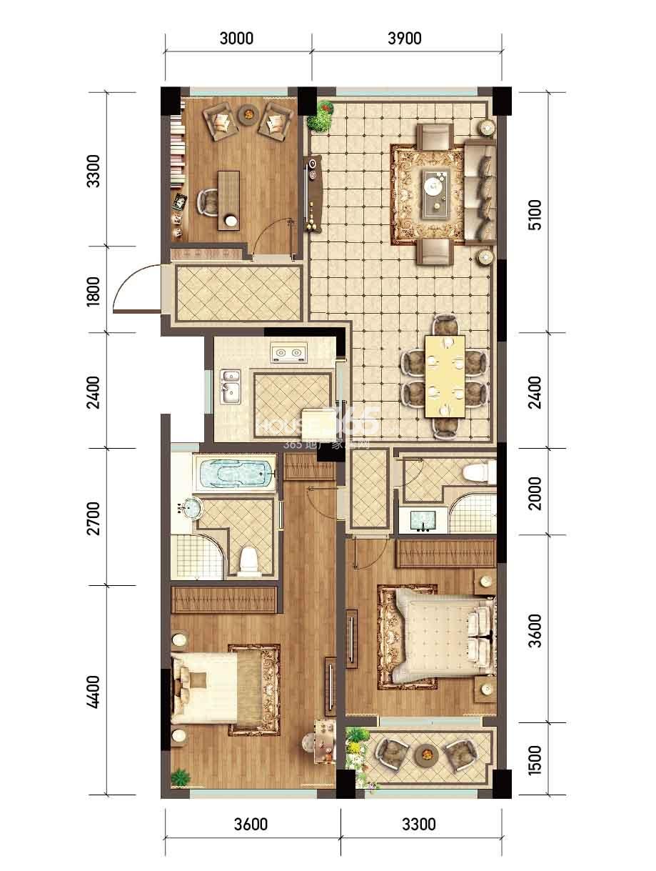 郡望府c户型户型图 可拓展约30方