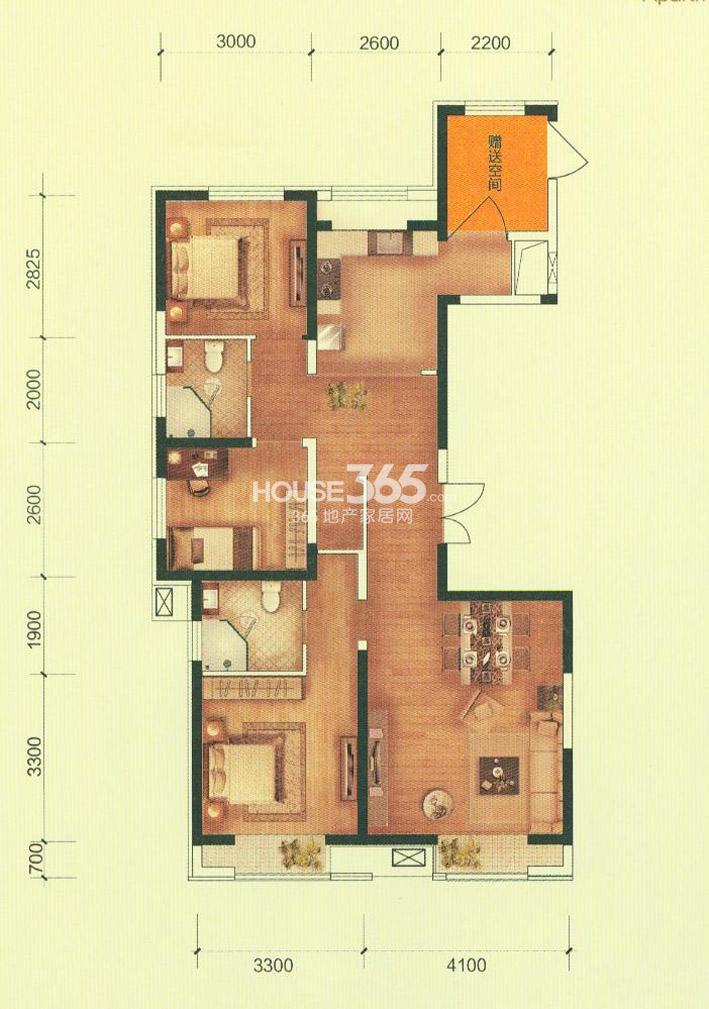 户型图（117m2 ）3室2厅2卫