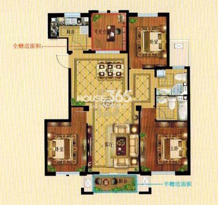 户型图 l户型 四房两厅两卫 建筑面积约121_滁州唐宁公馆_滁州新房网