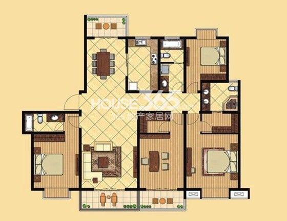 戶型圖 四室兩廳三衛 211.5平米