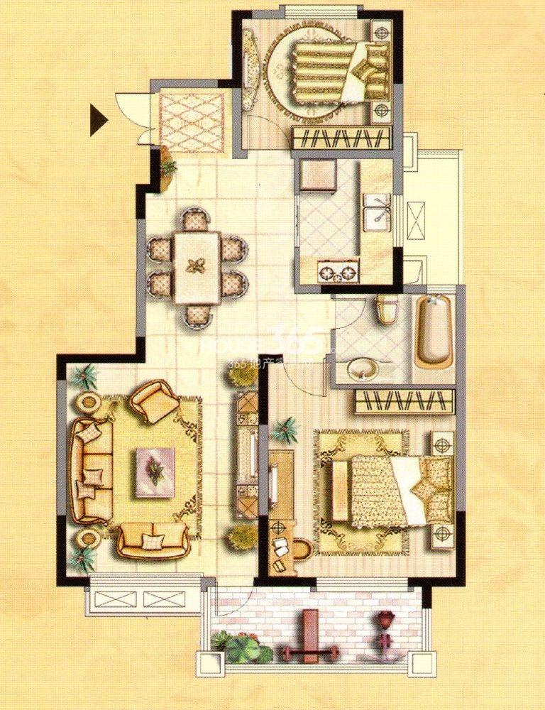 户型图 两房两厅一卫-109平米