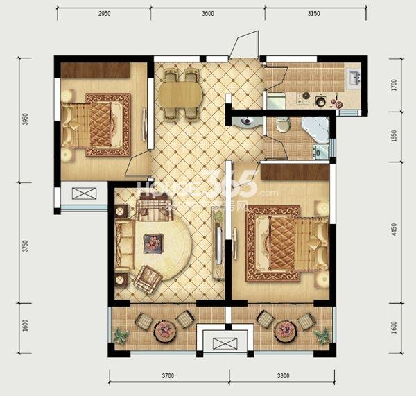 榮盛雲龍觀邸戶型圖 7號b 南戶戶型 兩室兩廳一衛 建築面積約88